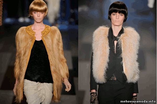 Amber long-hair goat coat & Beige Mongolian lamb gilet