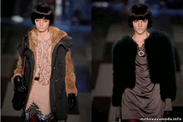 Cotton sleeveless parka with rabbit lining & Evergreen marabou bolero